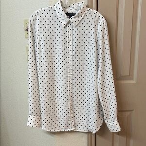 Banana Republic White and Black Polka Dot Shirt